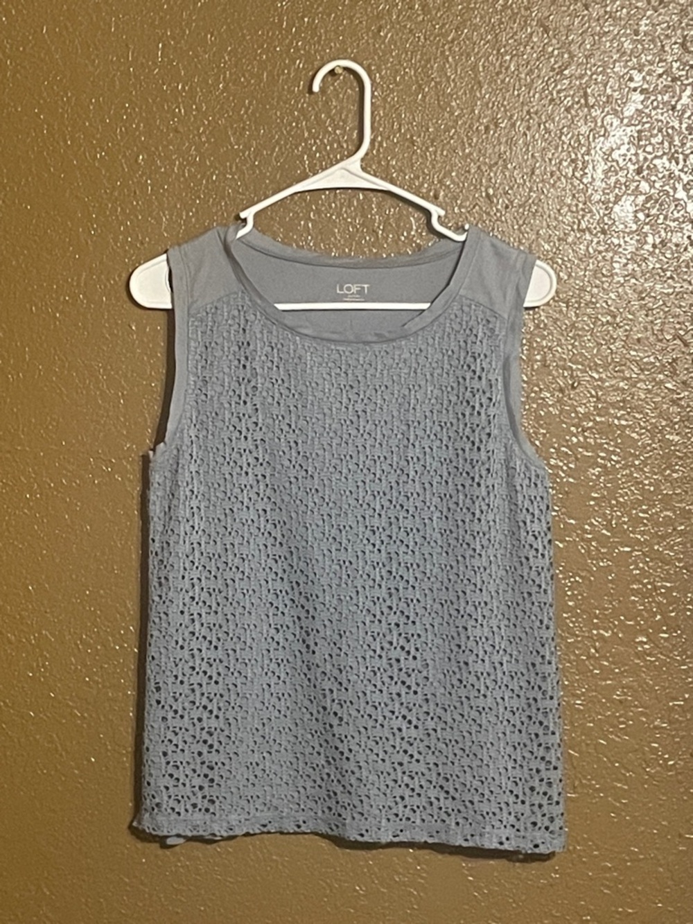 LOFT Light Blue Crochet-Front Sleeveless Tank